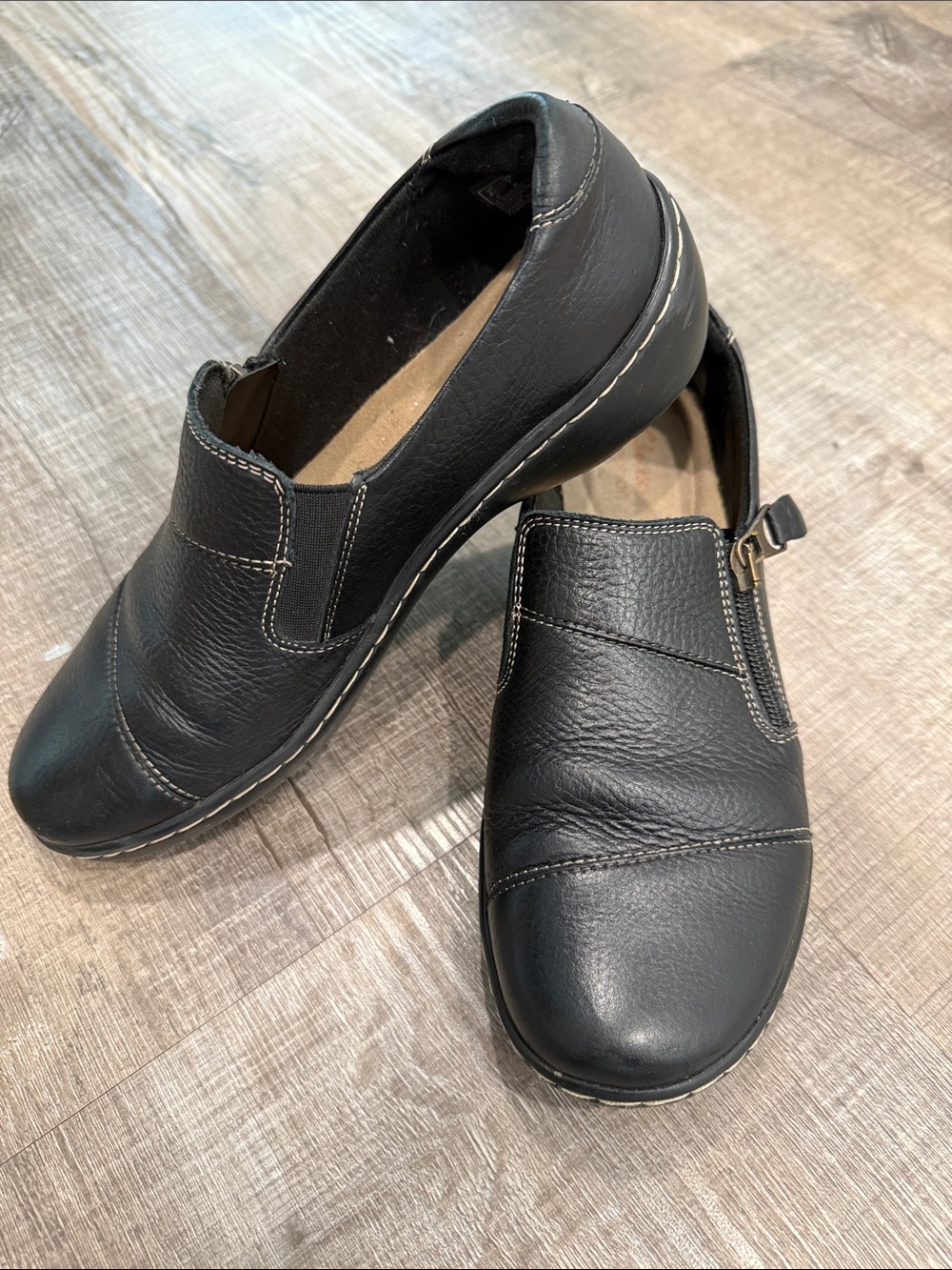 Clark’s black loafer leather with side zip